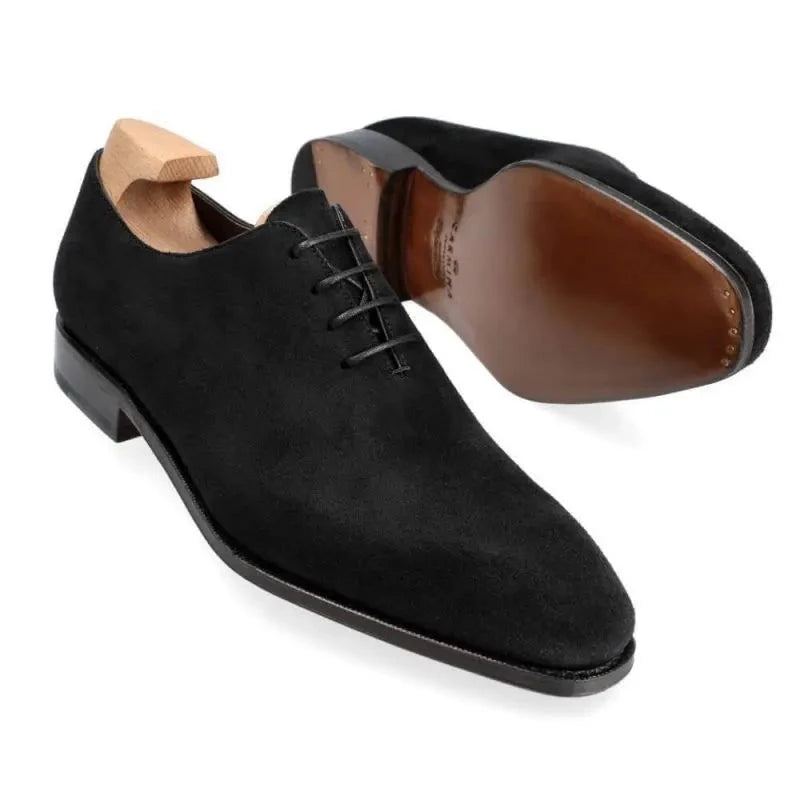 Oxford – Chaussures En Cuir Suédé Pour Hommes Formelles De Bureau Et De Mariage Faites À La Main De Styliste Originales - Noir