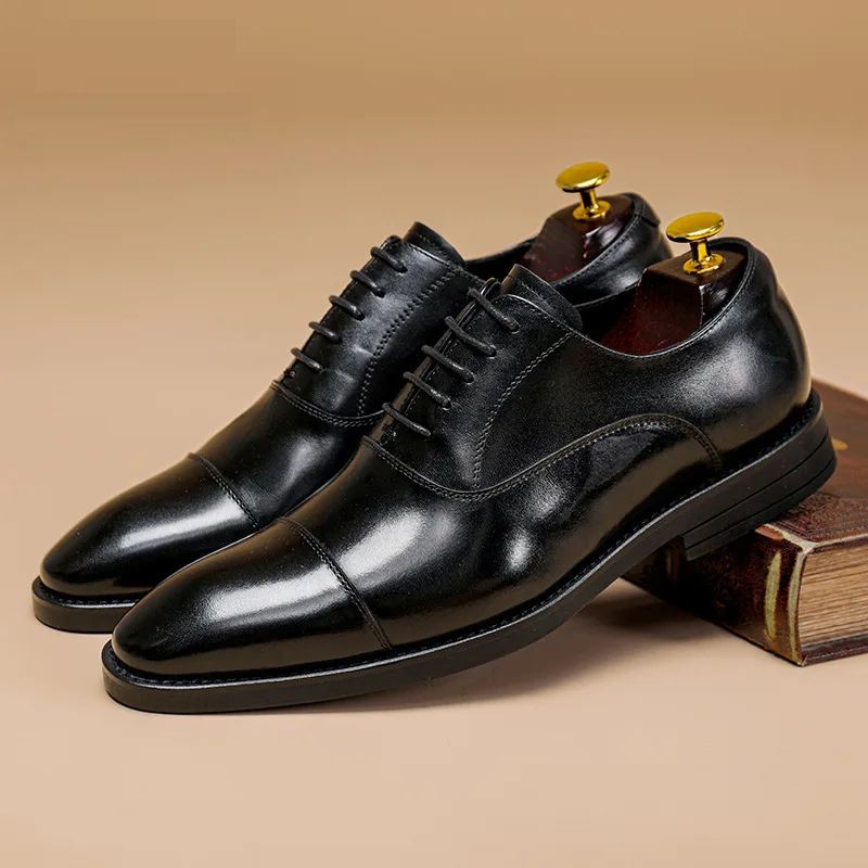 Oxford – Chaussures En Cuir Véritable Pour Hommes De Mariage De Fête De Bureau Faites À La Main De Styliste - Marron