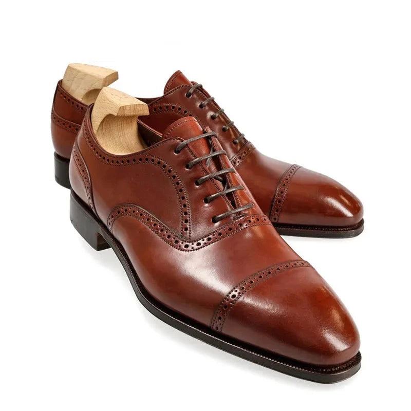 Oxford – Chaussures En Cuir Véritable Pour Hommes Robe De Mariée Formelle De Bureau De Styliste Original Meilleur Homme D'affaires - Brun