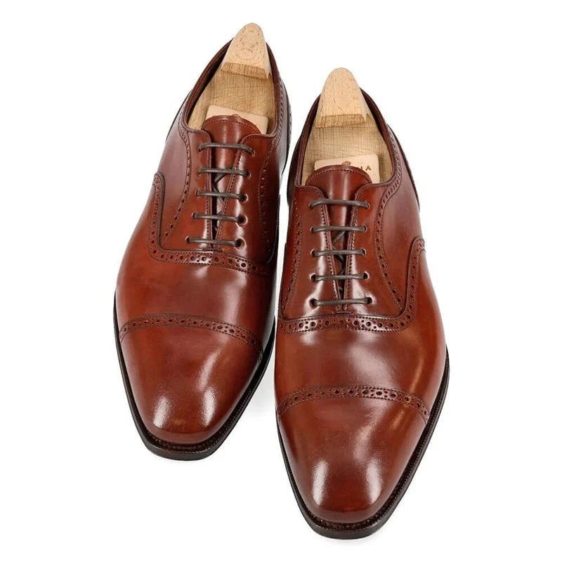 Oxford – Chaussures En Cuir Véritable Pour Hommes Robe De Mariée Formelle De Bureau De Styliste Original Meilleur Homme D'affaires - Brun