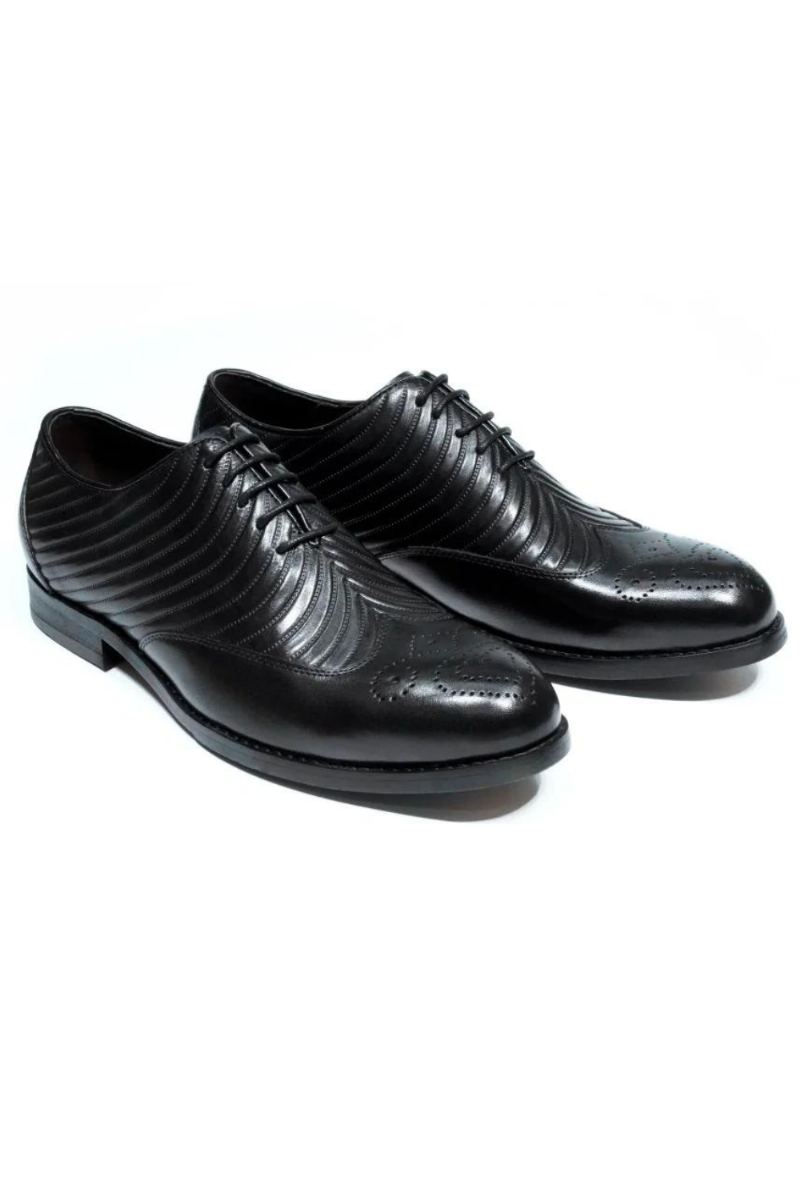 Oxford – Chaussures En Cuir Véritable Pour Hommes À Texture Ailes Fête De Mariage À Lacets Costume De Bureau Formelles