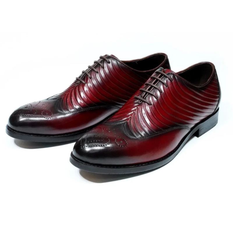 Oxford – Chaussures En Cuir Véritable Pour Hommes À Texture Ailes Fête De Mariage À Lacets Costume De Bureau Formelles - Noir