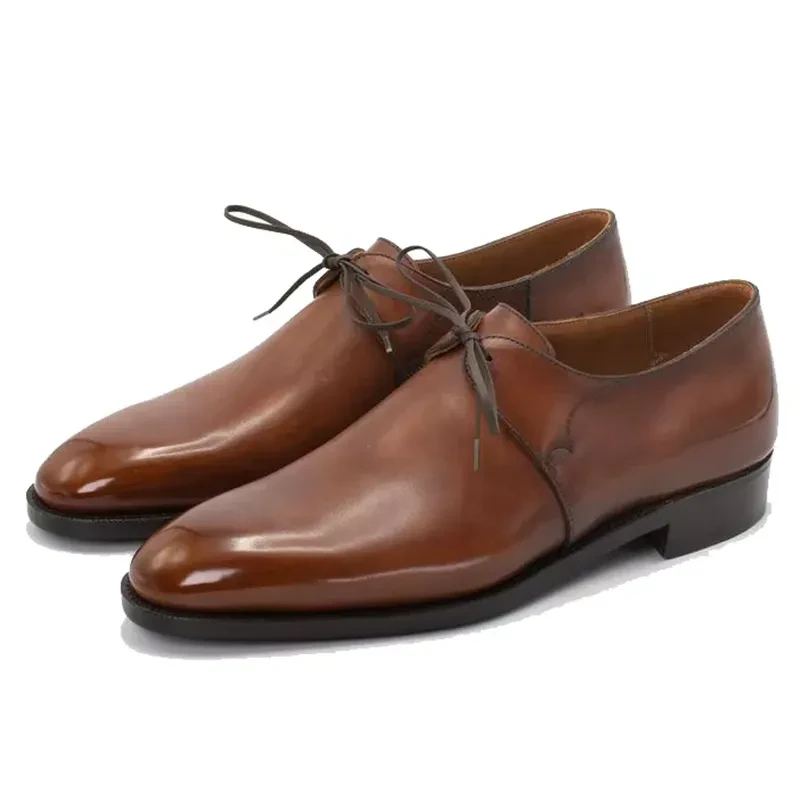 Robe De Marié En Cuir Véritable Chaussures De Style Bureau Formelles Originales De Styliste D'affaires Faites À La Main - Brun