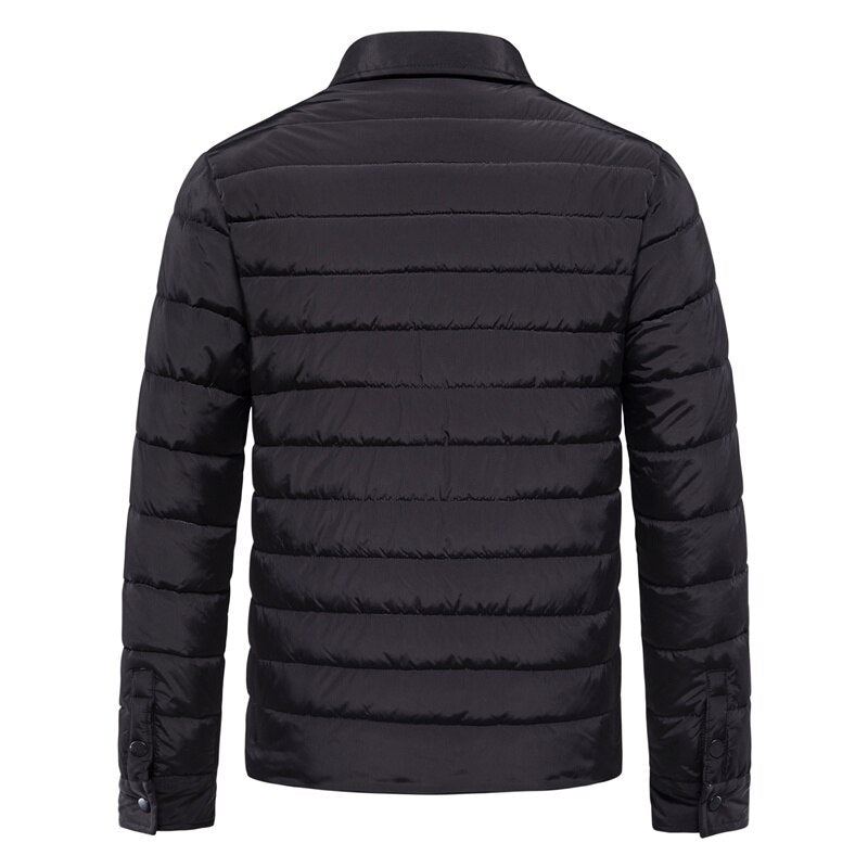 Chaud Épais Veste D'hiver Hommes Double Poche Col Tournant Manteau Pour Décontracté Affaires Hiver Parkas - Noir