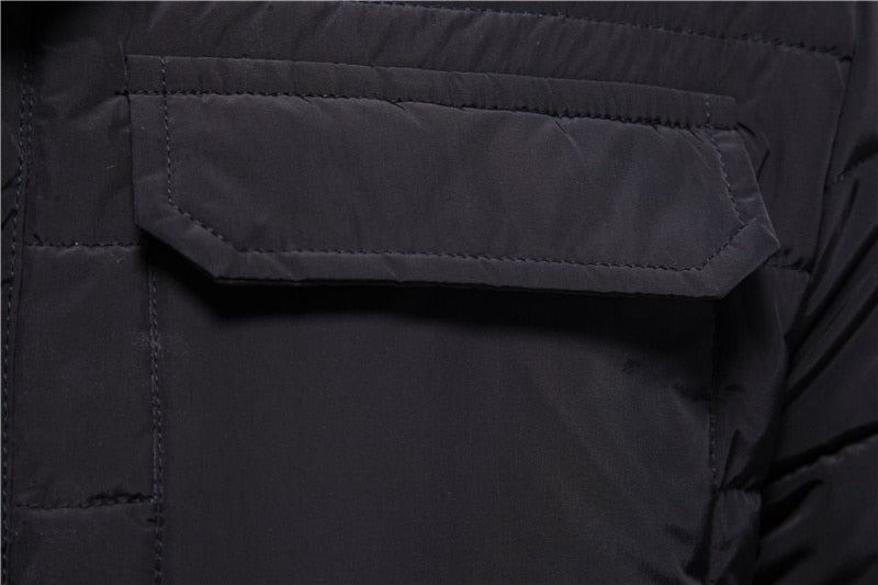 Chaud Épais Veste D'hiver Hommes Double Poche Col Tournant Manteau Pour Décontracté Affaires Hiver Parkas - Noir