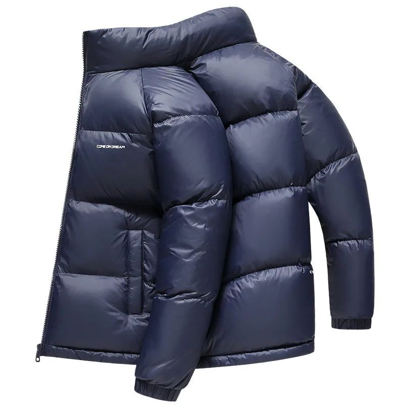 Doudoune Épaisse Et Chaude Pour Hommes Coupe-vent Col Montant Manteau De Canard Confort Vestes D'hiver Simples - Bleu