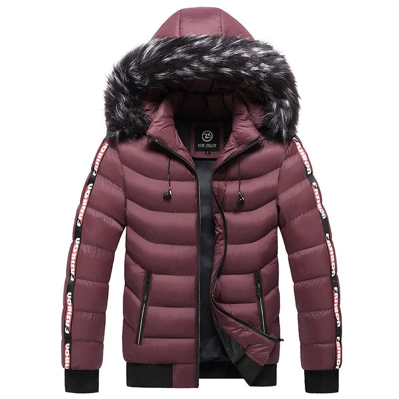 Hiver Hommes Velours Parka Manteau Col De Fourrure À Capuche Plus Épais Chaud Veste - Noir