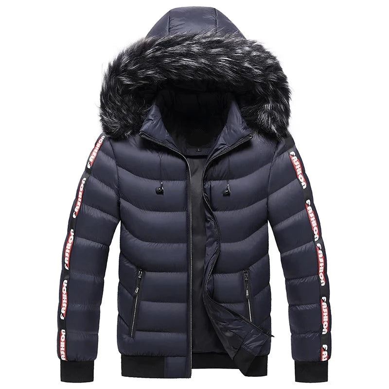 Hiver Hommes Velours Parka Manteau Col De Fourrure À Capuche Plus Épais Chaud Veste - Noir