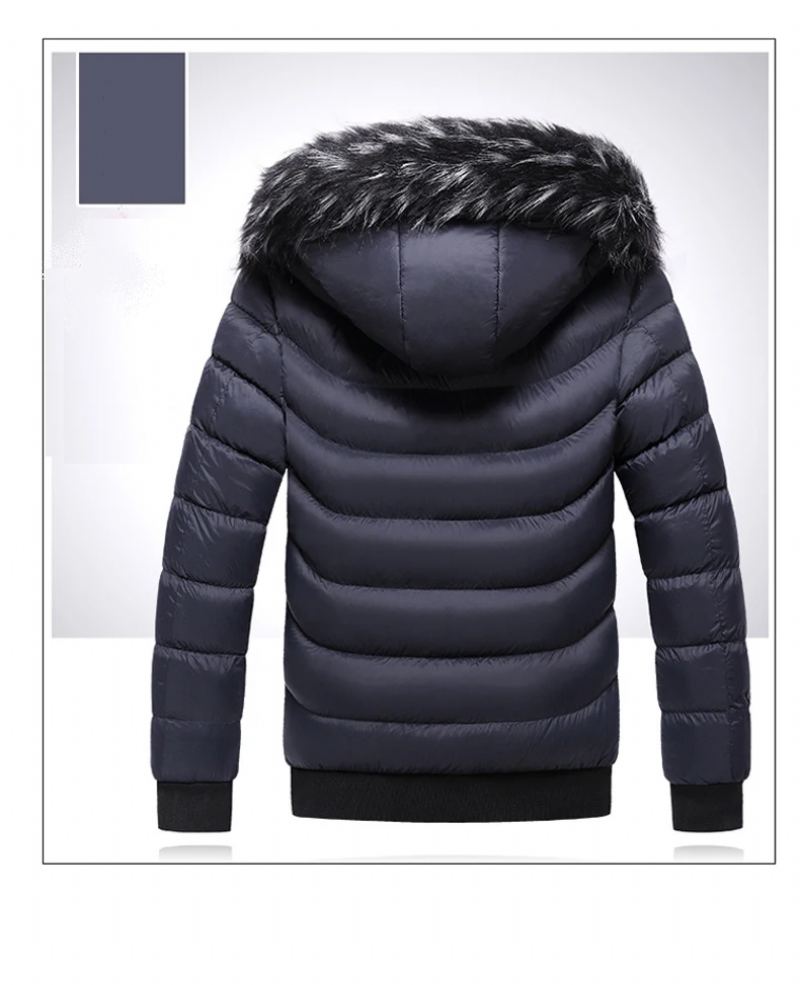 Hiver Hommes Velours Parka Manteau Col De Fourrure À Capuche Plus Épais Chaud Veste - Noir