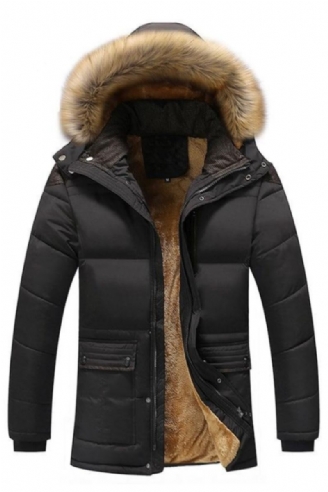 Hiver Hommes Veste Décontracté Fausse Fourrure Col Coton Thermique Parkas Manteaux Homme Polaire Chaud Coupe-vent Vestes À Capuche