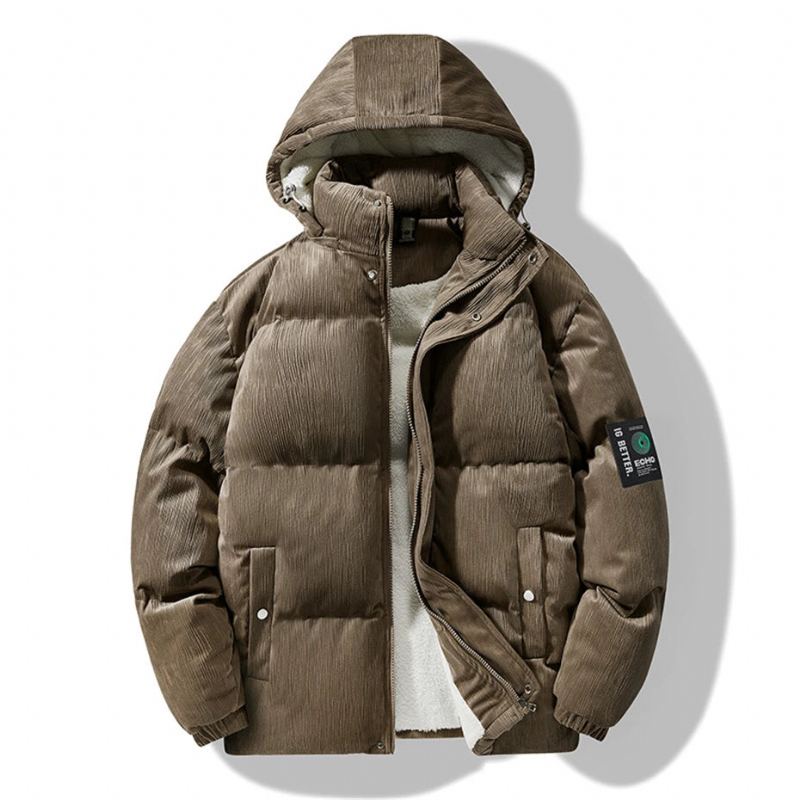 Hiver Polaire Parkas Hommes Veste Rembourrée Épais Manteau Décontracté Solide Col Montant Mâle - Kaki