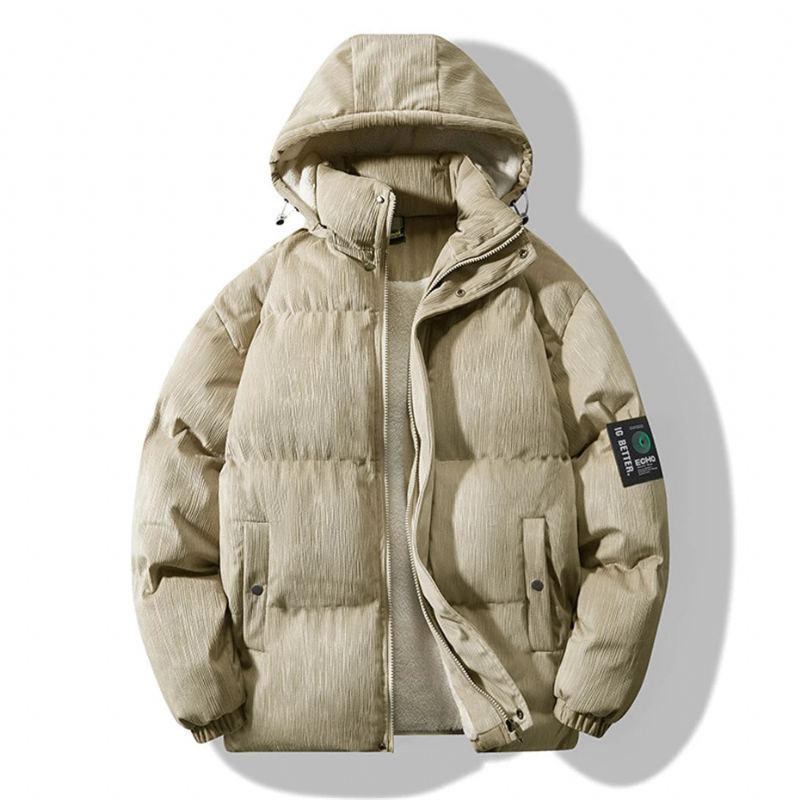 Hiver Polaire Parkas Hommes Veste Rembourrée Épais Manteau Décontracté Solide Col Montant Mâle - Kaki