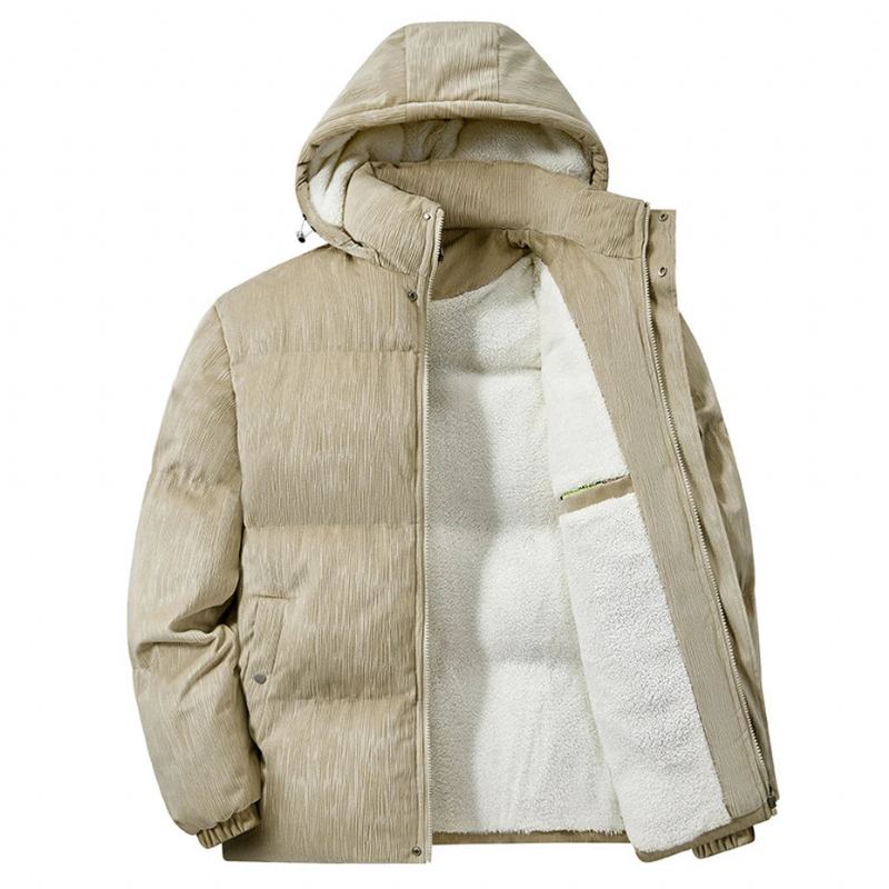 Hiver Polaire Parkas Hommes Veste Rembourrée Épais Manteau Décontracté Solide Col Montant Mâle - Kaki