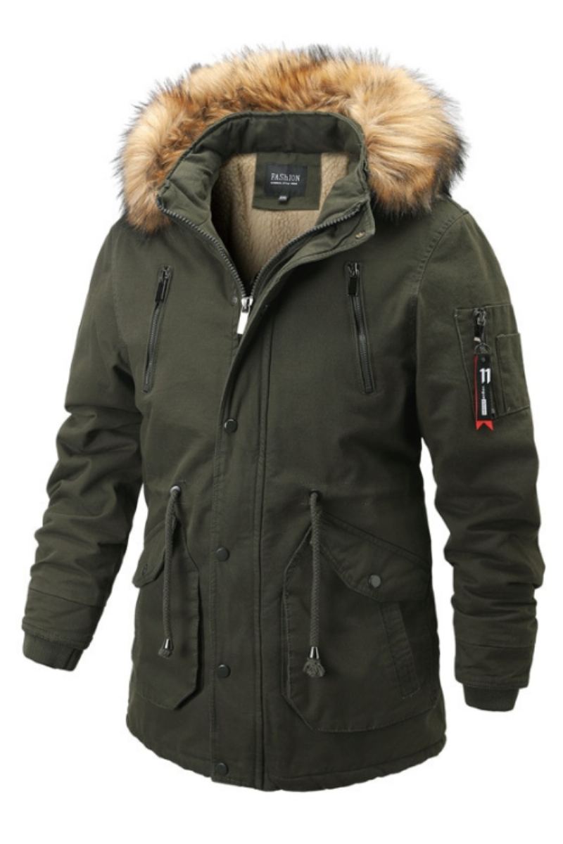 Hommes À Capuche Parkas Manteau Hiver Décontracté Chaud Épaissir Col De Fourrure Veste Détachable Chapeau Polaire Vêtement D'extérieur Pour Homme Pardessus