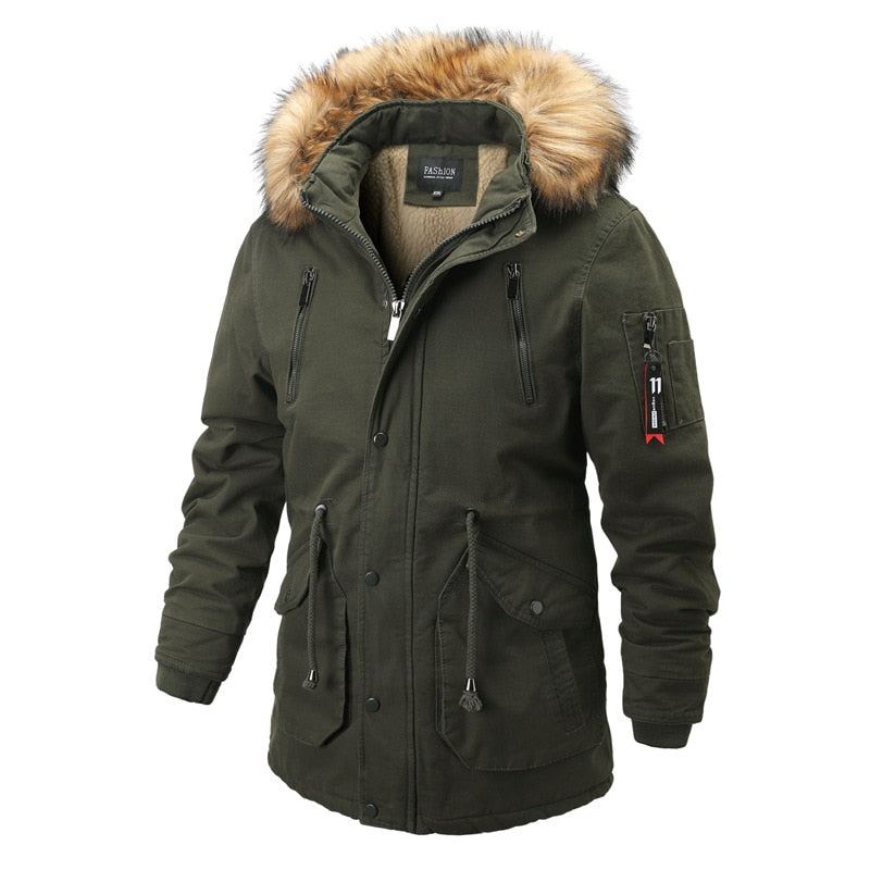 Hommes À Capuche Parkas Manteau Hiver Décontracté Chaud Épaissir Col De Fourrure Veste Détachable Chapeau Polaire Vêtement D'extérieur Pour Homme Pardessus - Noir