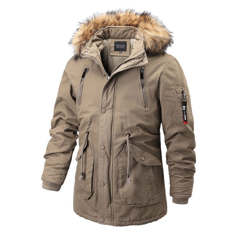 Hommes À Capuche Parkas Manteau Hiver Décontracté Chaud Épaissir Col De Fourrure Veste Détachable Chapeau Polaire Vêtement D'extérieur Pour Homme Pardessus - Noir