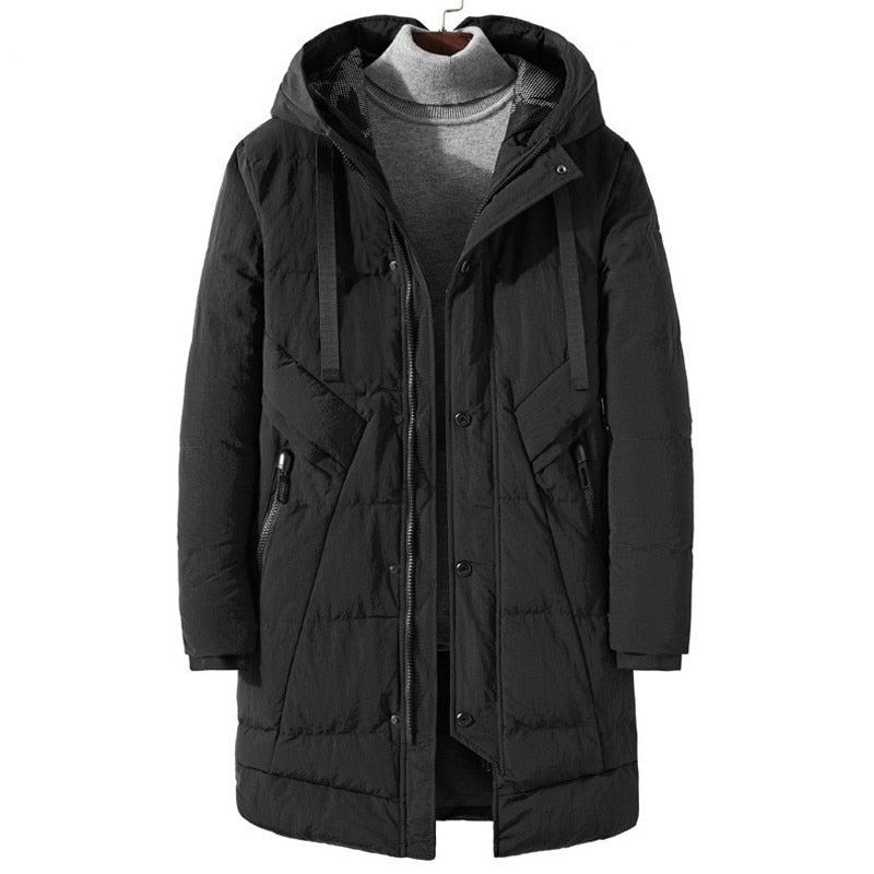 Hommes Hiver Longue Épaisse Parkas Veste D'extérieur Mâle Décontracté Ample Chaud Coton Rembourré Manteau Pardessus - Noir