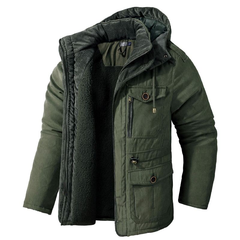 Manteaux Parkas D'hiver Épais Et Chauds Pour Hommes Vestes Intérieures Rembourrées En Polaire Décontractées Coupe-vent À Capuche Vêtements Cargo De L'armée Militaire Taille Américaine - Vert Armée