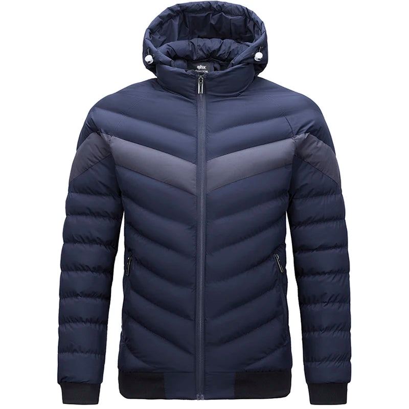 Parka À Capuche Pour Hommes Doudoune D'hiver Chaude Manteau De Loisirs D'affaires Manteaux Solides - Bleu Foncé