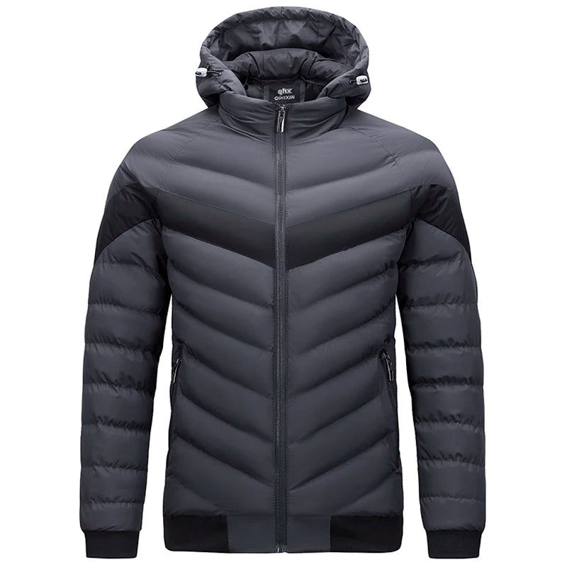 Parka À Capuche Pour Hommes Doudoune D'hiver Chaude Manteau De Loisirs D'affaires Manteaux Solides - Bleu Foncé