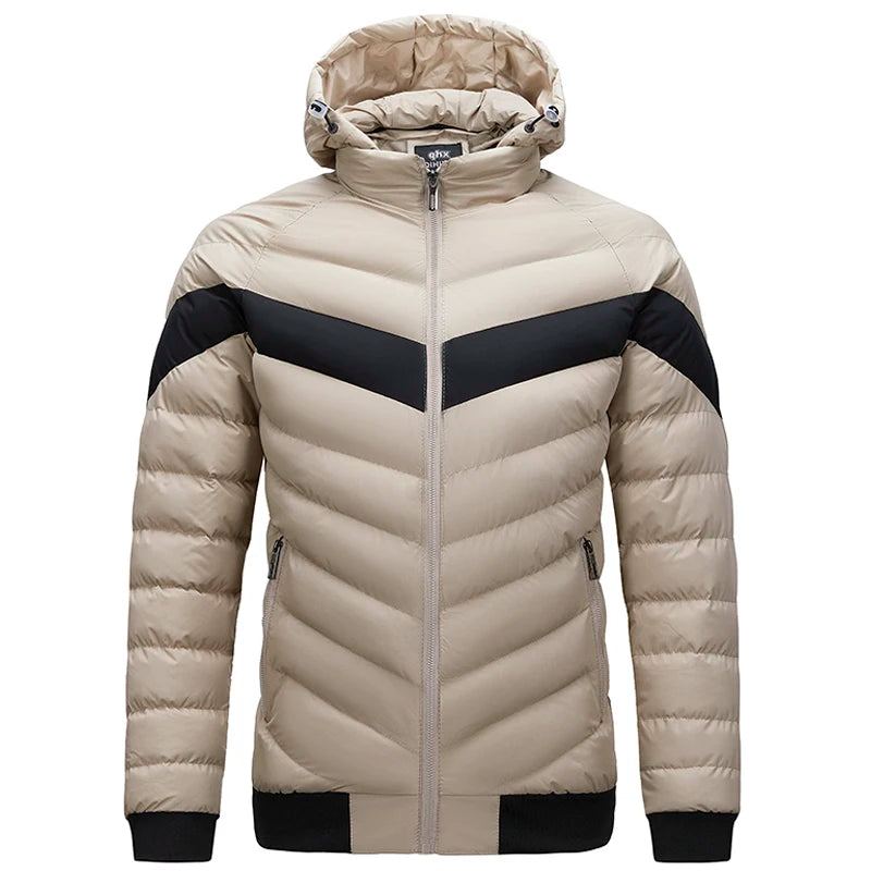 Parka À Capuche Pour Hommes Doudoune D'hiver Chaude Manteau De Loisirs D'affaires Manteaux Solides - Bleu Foncé