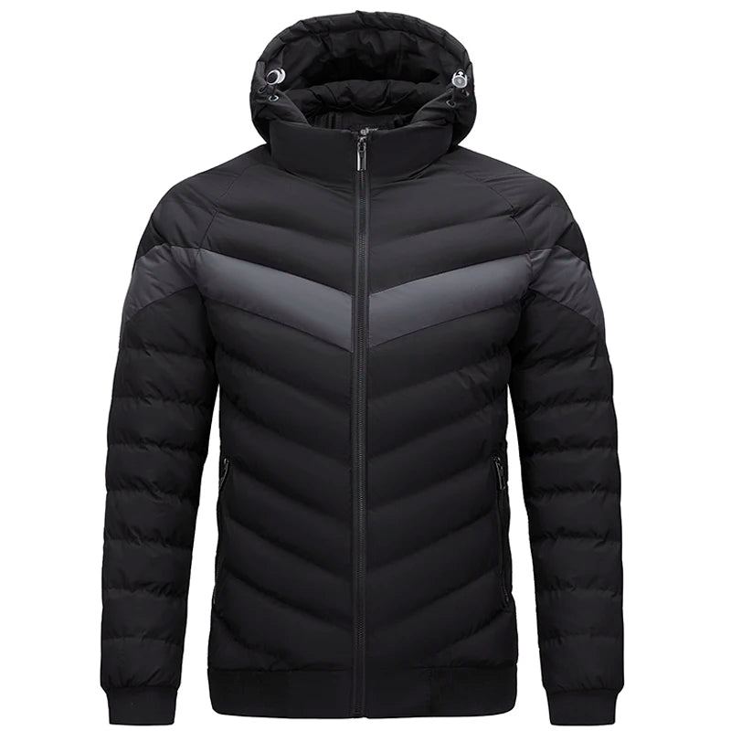 Parka À Capuche Pour Hommes Doudoune D'hiver Chaude Manteau De Loisirs D'affaires Manteaux Solides - Bleu Foncé