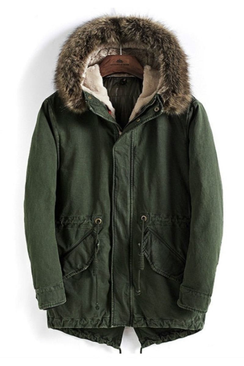 Parka Épaisse Et Chaude Pour Hommes Manteaux D'hiver À Col En Fourrure De Haute Qualité À Capuche Coupe-vent Veste Longue En Coton Pardessus