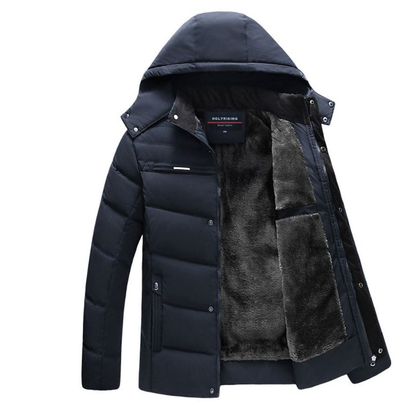 Parka D'hiver Épaisse Pour Hommes Manteau Chaud À Capuche Vêtements D'extérieur - Noir