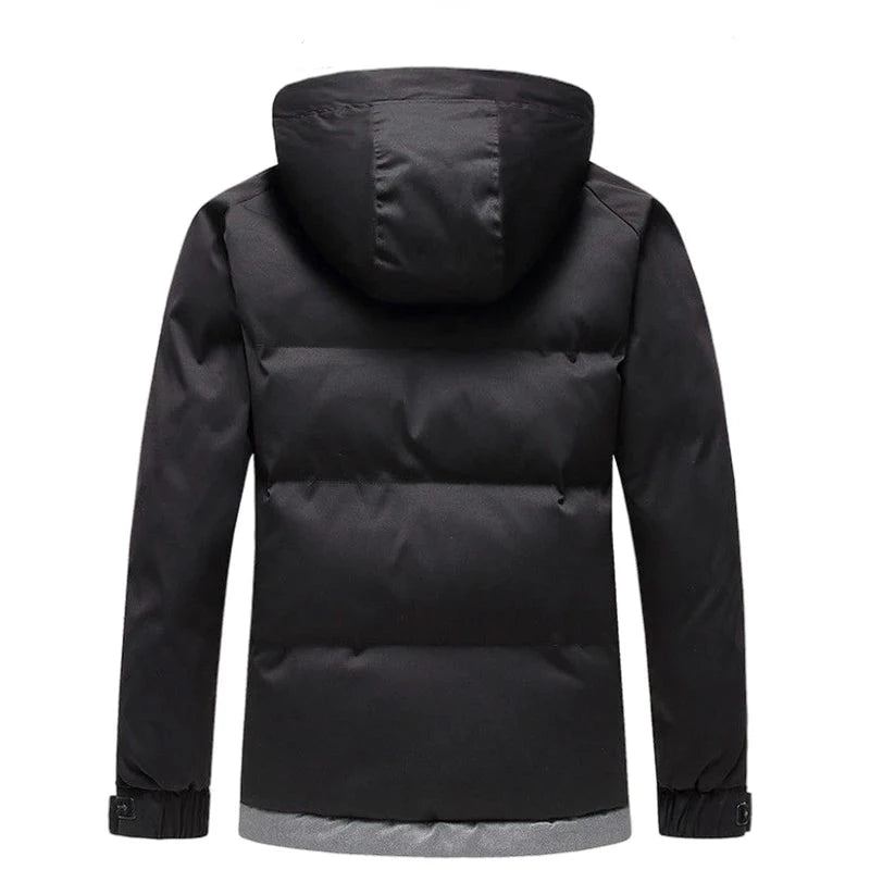 Parka D'hiver Pour Hommes Veste En Coton Tendance À Rayures Épaisses Coupe-vent À Capuche Pardessus Ample L'extérieur - Noir