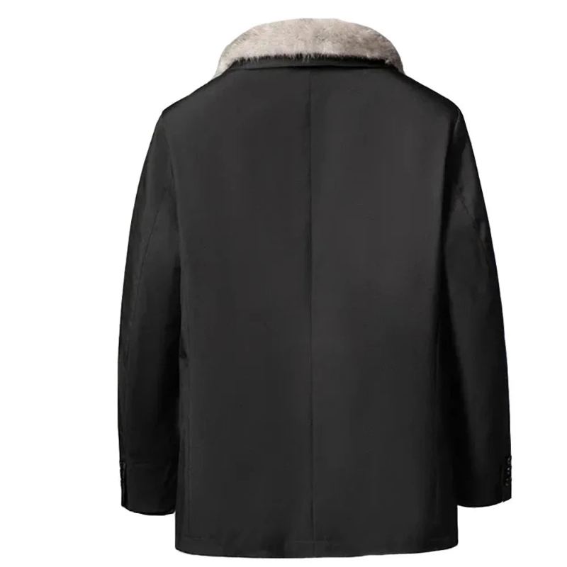 Parka D'hiver Pour Hommes Veste Décontractée En Fourrure De Vison À Col Montant Et Manteau - Noir