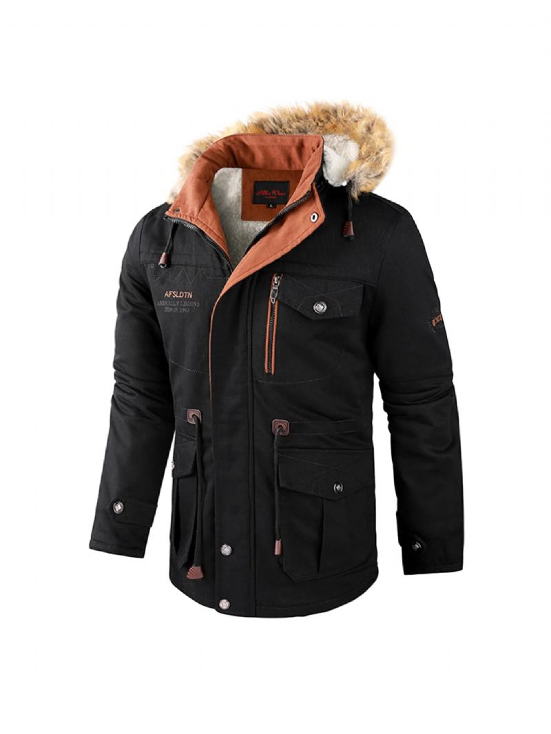 Parkas Pour Hommes Randonnée Dans La Nature Vestes Légères Rembourrées Sweat-shirt Avec Manteaux À Fermeture Éclair À Capuche Hiver - Noir