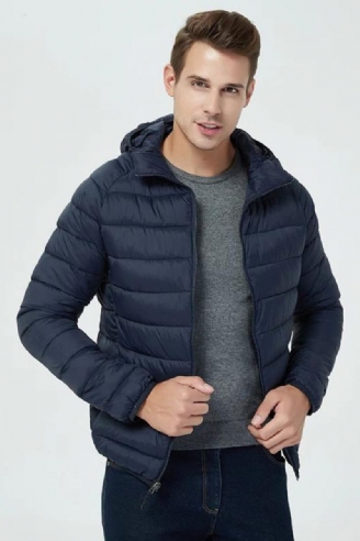 Parkas Ultra Légers Pour Hommes Manteaux Chauds D'automne Vestes Imperméables Décontractées En Coton Solide Pardessus Portable À Capuche