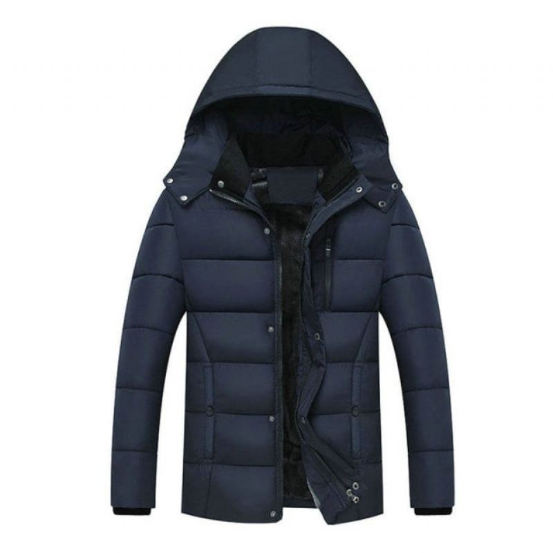 Streetwear Hiver Hommes Épais Manteaux Chauds Vestes Rembourré Décontracté À Capuche Thermique Parka Nouveaux Pardessus Vêtements - Marine