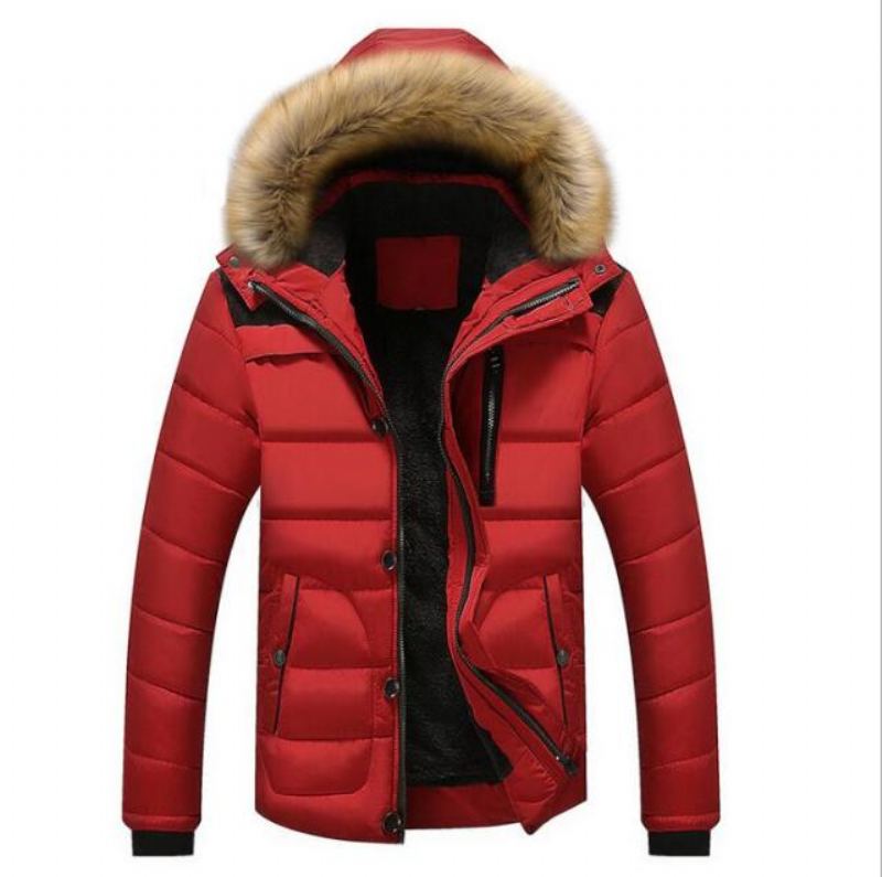 Style Vestes D'hiver Manteaux Pour Hommes Parkas Décontractés Vêtements Épais En Polaire À Capuche Chauds - Rouge