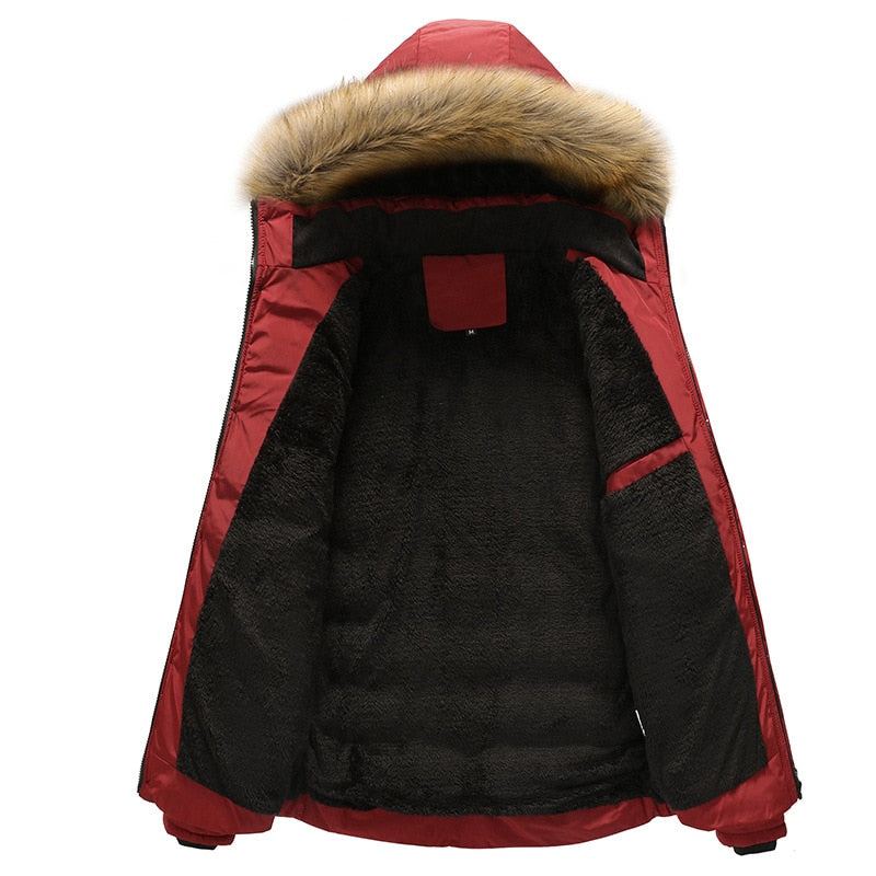 Style Vestes D'hiver Manteaux Pour Hommes Parkas Décontractés Vêtements Épais En Polaire À Capuche Chauds - Rouge