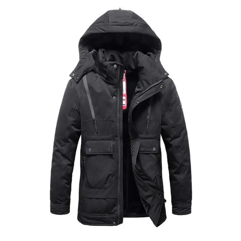 Veste D'hiver Épaisse À Capuche Pour Homme Coupe-vent Chaud Manteaux Parkas Décontractés - Noir