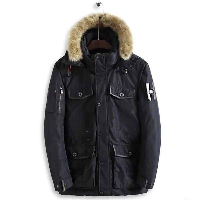 Veste D'hiver Hommes Col Montant Homme Parka Solide Vestes Épaisses Et Manteau Long Parkas - Noir