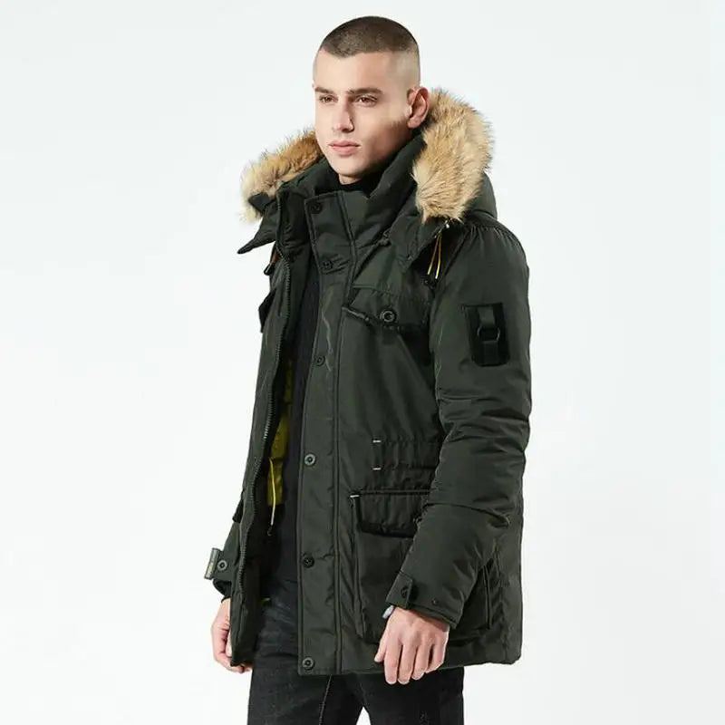 Veste D'hiver Hommes Col Montant Homme Parka Solide Vestes Épaisses Et Manteau Long Parkas - Noir