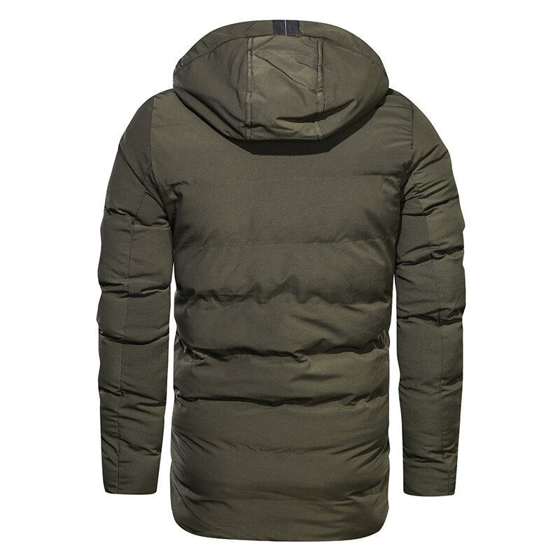 Veste D'hiver Longue Et Chaude Pour Homme Parka À Capuche Coupe-vent Solide En Coton Épais Décontractée Manteau D'extérieur De Bombardier Militaire - Noir