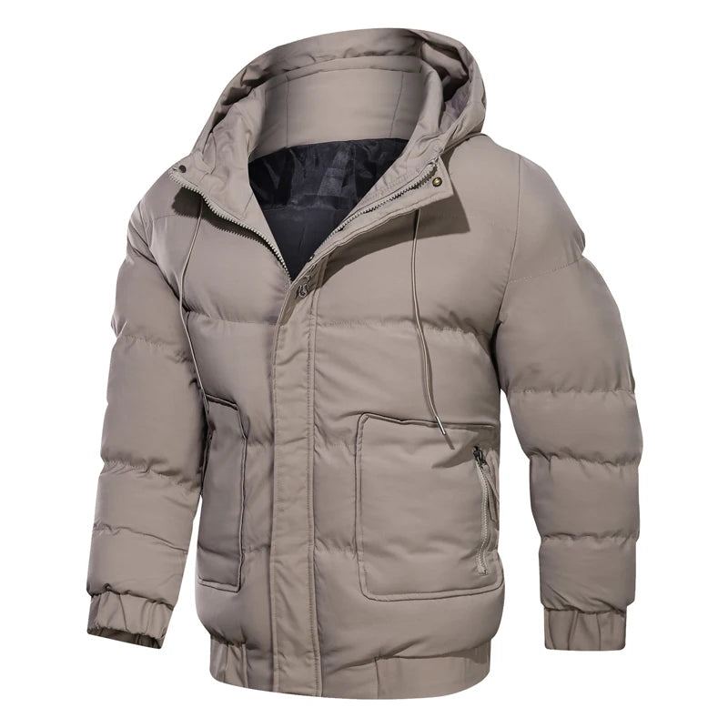 Veste D'hiver Parkas Hommes Solide À Capuche Fermeture Éclair Épaissir Manteaux Chauds Imperméable Vestes Et - Noir