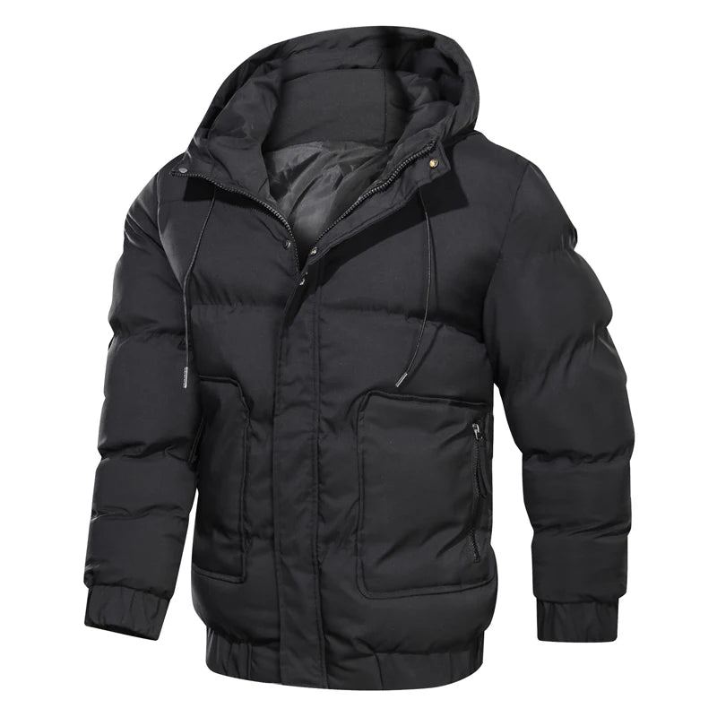 Veste D'hiver Parkas Hommes Solide À Capuche Fermeture Éclair Épaissir Manteaux Chauds Imperméable Vestes Et - Noir