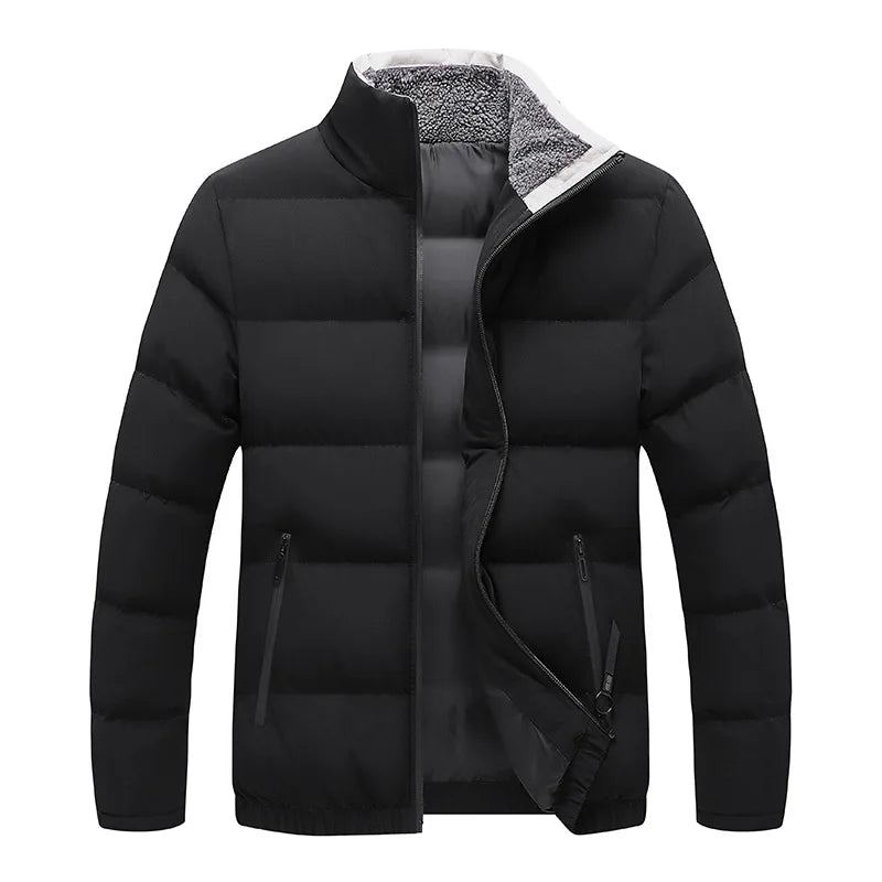 Veste Hommes Parkas Hiver Épais Manteau Décontracté Solide Mâle Col Montant Matelassée - Bleu