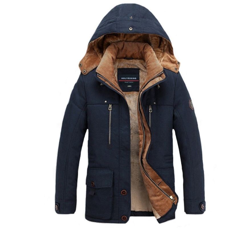 Vestes D'hiver Pour Hommes Parka Épaisse À Capuche Manteaux Chauds Avec Fermeture Éclair Pardessus En Coton Vêtements Élégants - Café