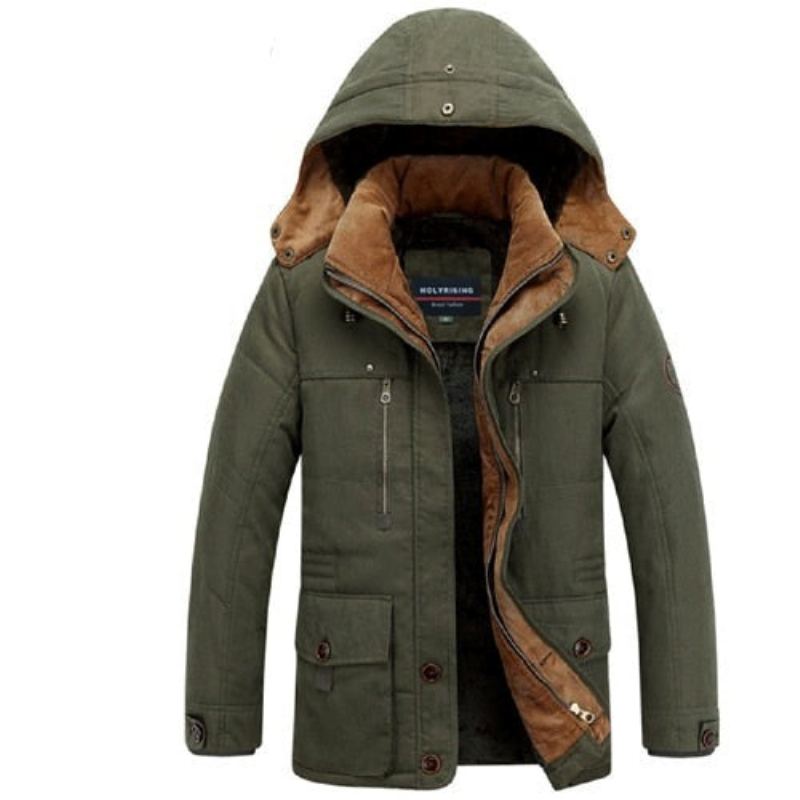 Vestes D'hiver Pour Hommes Parka Épaisse À Capuche Manteaux Chauds Avec Fermeture Éclair Pardessus En Coton Vêtements Élégants - Café