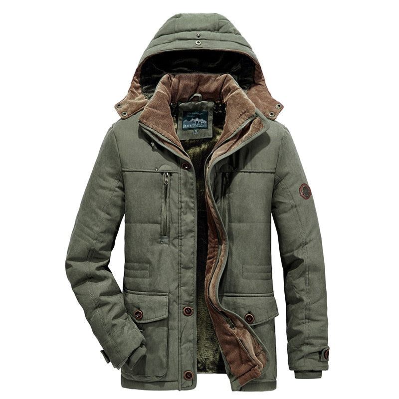 Vestes Militaires Épaisses Et Chaudes Pour Hommes Parkas Décontractées Slim Multi-poches Manteaux À Capuche Rembourrés En Coton Polaires Hiver - Vert Armée