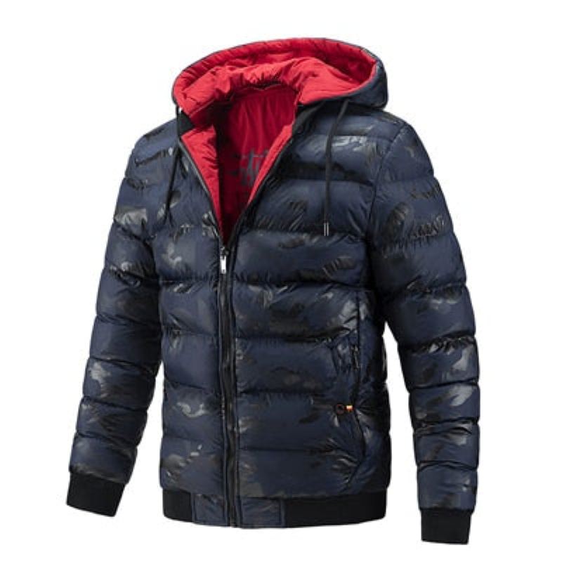 Vestes Thermiques D'hiver Pour Hommes Nouveaux Manteaux Épais En Coton À Capuche Chauds Décontractés L'extérieur Des Deux Côtés Vêtements - Bleu Marine