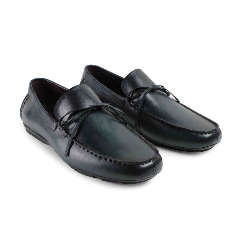 Chaussure De Loisirs Vintage Faite À La Main Pour Hommes Chaussures Décontractées De Luxe En Cuir Véritable Peintes À La - Bleu Foncé