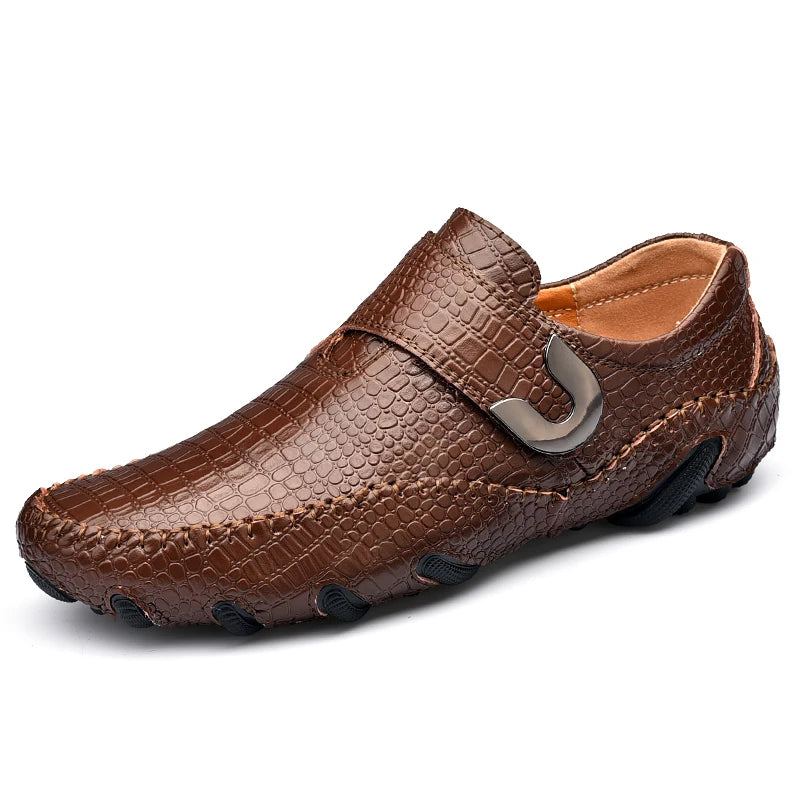 Chaussures Classiques Pour Hommes Mocassins Décontractés À Enfiler En Cuir Noir Plates Marron - Marron