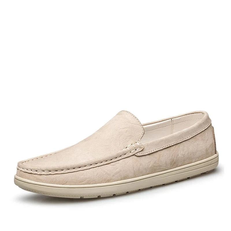 Chaussures De Printemps Décontractées Pour Hommes Mocassins À Enfiler En Cuir Véritable De Créateur Confortables Faites À La Main - Beige