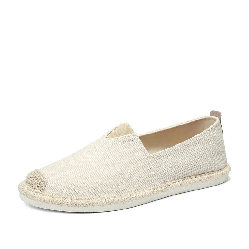 Chaussures En Toile Solide Pour Hommes Mocassins D'été Souples Respirants Confortables Doux À Porter - Beige